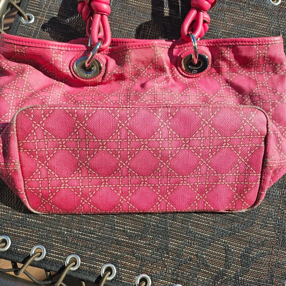 CHRISTIAN DIOR Coated Canvas Cannage Print Cherie Small Tote Pink - Picture 6 of 17